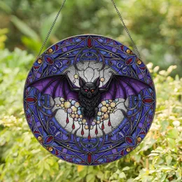 Purple Winged Bat Skull Faces Leaded Frame - Gothic Home Decor Gift Stained Glass Suncatcher