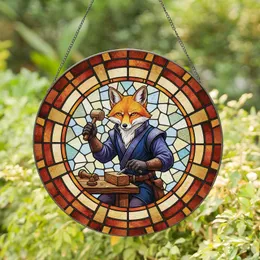 Anthropomorphic Fox Chisel Work Geometric Frame - Home Decor Gift for Any Space Stained Glass Suncatcher