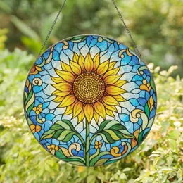 Fully Bloomed Sunflower Radiating Swirls - Home Decor Gift for Flower Lover Stained Glass Suncatcher