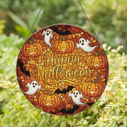 Happy Halloween Jack-o'-Lantern Ghost Bat Candy Corn - Halloween Party Decor Stained Glass Suncatcher