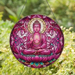 Buddha Lotus Meditative Pose Abhaya Mudra - Home Decor Gift for Yoga Lover Stained Glass Suncatcher