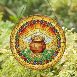 Luminous Four Leaf Clover Golden Coin Pot Arching Rainbow Cabochon - Home Decor Gift Stained Glass Suncatcher