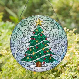 Christmas Tree Golden Star Bauble Snowflake - Christmas Home Decor Gift Stained Glass Suncatcher