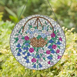 Multi-Petaled Flowers Hanging Basket Cascading Bell Blossoms Mosaic - Home Decor Gift Stained Glass Suncatcher