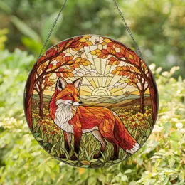 Red Fox Autumnal Forest Landscape - Wildlife Lover Home Decor Gift Stained Glass Suncatcher