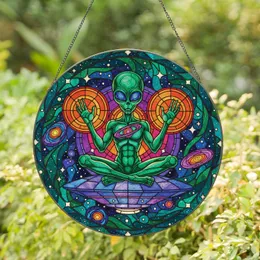 Psychedelic Alien Meditating UFO Cosmic Galaxy - Sci-Fi Home Decor Gift Stained Glass Suncatcher