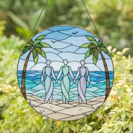 Abstract Sea Glass Figures Beach Ocean Palm Trees - Home Decor Gift for Friends Stained Glass Suncatcher
