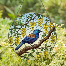 Tui Bird Kowhai Flowers Branch Scene - Home Decor Gift for Wildlife Lovers Stained Glass Suncatcher