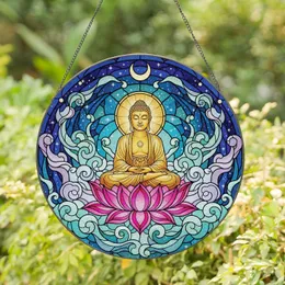 Meditative Golden Buddha Lotus Starry Sky Filigree - Spiritual Home Decor Gift Stained Glass Suncatcher