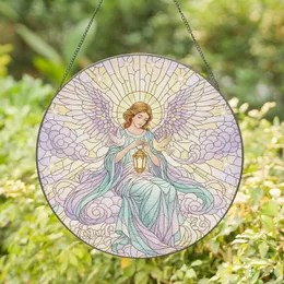Seated Angel Doves Golden Lantern Swirling Clouds - Ethereal Home Decor Gift for Angel Lover Stained Glass Suncatcher
