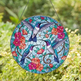 Vibrant Hummingbirds Blooming Floral - Home Decor Gift for Bird Lover Stained Glass Suncatcher