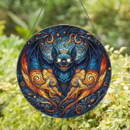 Grinning Bat Stained Glass Night Sky - Home Decor Gift for Bat Lover Stained Glass Suncatcher