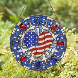 Patriotic Stars and Stripes Heart Independence Day Home Decor Gift for American Veterans Stained Glass Suncatcher