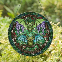 Enchanting Bats Wisteria Mushroom Forest - Gothic Nature Home Decor Gift for Bat Lover Stained Glass Suncatcher