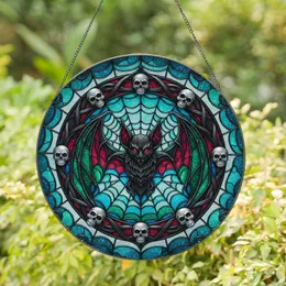 Gothic Bat Silver Skulls Spiderweb - Halloween Decor Gift for Bat Lover Stained Glass Suncatcher