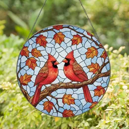 Vibrant Red Cardinal Birds Autumn Leaves Tree Branch - Wildlife Home Decor Gift for Bird Enthusiasts Stained Glass Suncatcher