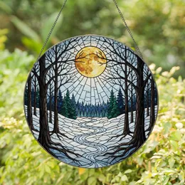 Golden Full Moon Winter Forest Landscape Bare Trees Snowy Valley - Nature Home Decor Gift Stained Glass Suncatcher
