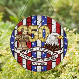 Golden 250 Liberty Bell Eagle American Freedom Anniversary Commemorative Gift Stained Glass Suncatcher