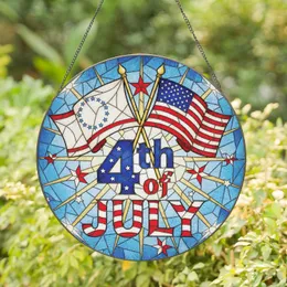 Fourth of July Phrase American Flags Mosaic - Independence Day Decor Gift for Veterans Stained Glass Suncatcher