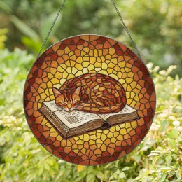Stained Glass Sleeping Tabby Cat Book - Home Decor Gift for Cat Lovers Stained Glass Suncatcher