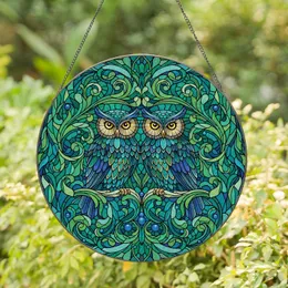 Ornate Owls Botanical Crest - Home Decor Gift for Owl Lovers Stained Glass Suncatcher
