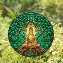 Meditating Buddha Lotus Bodhi Tree - Home Decor Gift for Yoga Lover Stained Glass Suncatcher