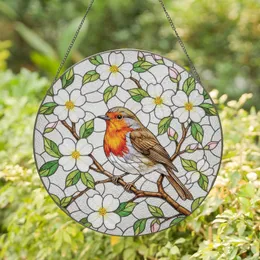 European Robin Blossoming Branch Dogwood Flowers - Home Decor Gift for Bird Lover Stained Glass Suncatcher
