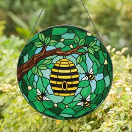 Beehive Worker Bees Green Leaves Branch - Wildlife Lover Home Decor Gift Stained Glass Suncatcher
