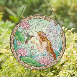 Fairy Woman Hummingbird Lotus Aquatic Scene - Home Decor Gift for Garden Lover Stained Glass Suncatcher