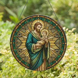 Saint Joseph Baby Jesus Halos - Christian Home Decor Gift for Catholic Family Stained Glass Suncatcher