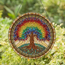 Tree of Life Gnarled Trunk Autumn Leaves Multi-Color Canopy - Home Decor Gift for Nature Lover Stained Glass Suncatcher
