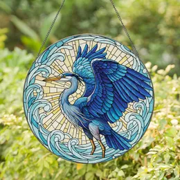 Blue Heron Wings Outstretched Shimmering Water Mosaic - Wildlife Home Decor Gift Stained Glass Suncatcher
