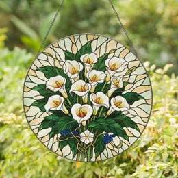 White Calla Lily Bouquet Blue Berries - Home Decor Gift for Garden Lover Stained Glass Suncatcher