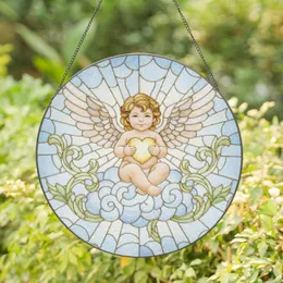 Cherubic Angel Golden Heart Leaf Motif Celestial Light - Home Decor Gift for Angel Lover Stained Glass Suncatcher