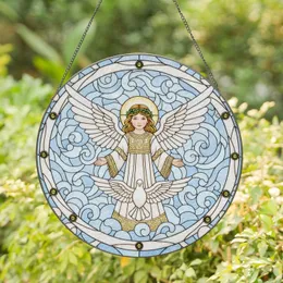 Cherubic Angel Golden Halo White Dove Cloud - Celestial Home Decor Gift for Spiritual Space Stained Glass Suncatcher