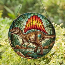 Spinosaurus Dorsal Sail Prehistoric Jungle Ferns - Home Decor Gift for Dinosaur Lover Stained Glass Suncatcher