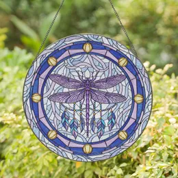 Purple Dragonfly Beaded Feather Ornate Ring - Wildlife Home Decor Gift Stained Glass Suncatcher