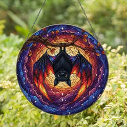 Plump Black Bat Celestial Nebula Stars Home Decor Gift for Bat Lover Stained Glass Suncatcher