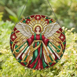 Graceful Angel Figure White Gold Wings Celestial Starburst Mosaic - Home Decor Gift Stained Glass Suncatcher