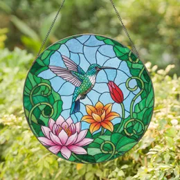 Hummingbird Pink Orange Lily Bud - Home Decor Gift for Garden Lover Stained Glass Suncatcher