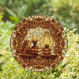Pillar Candle Lantern Bookshelf Floral Scrollwork - Home Decor Gift Stained Glass Suncatcher