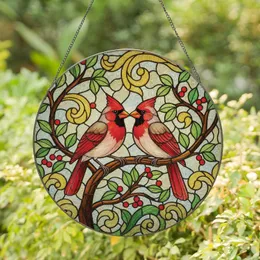 Cardinal Pair Nuzzling Branch Berries - Home Decor Gift for Bird Lover Stained Glass Suncatcher