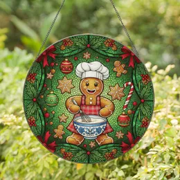 Gingerbread Man Christmas Cookies Candy Cane Baubles - Holiday Home Decor Gift Stained Glass Suncatcher