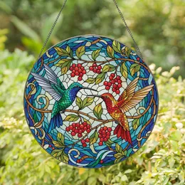 Hummingbirds Berry Branches Floral - Home Decor Gift for Wildlife Lover Stained Glass Suncatcher