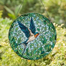 Flying Barn Swallow Mosaic Green Leaves Blue Sky - Home Decor Gift for Bird Watchers Stained Glass Suncatcher