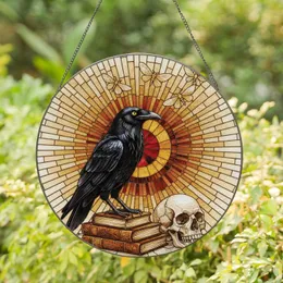 Black Raven Skull Books Moths Mosaic Stained Glass - Window Decor Gift for Raven Lovers Stained Glass Suncatcher