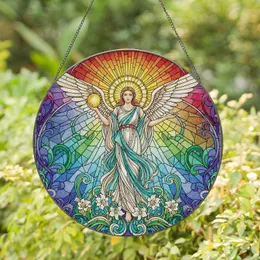Winged Figure Golden Orb Lily Flowers Sunburst Halo - Home Decor Gift for Art Lovers Stained Glass Suncatcher