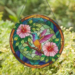Hummingbird Hibiscus Flowers Leaves Branch Wildlife - Home Decor Gift for Garden Lovers Stained Glass Suncatcher