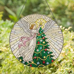 Angel Placing Star Decorated Christmas Tree Baubles - Christmas Home Decor Gift Stained Glass Suncatcher