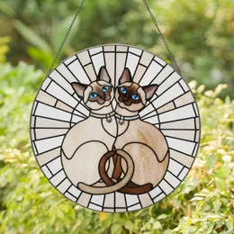 Intertwined Blue-Eyed Bell Collar Siamese Cats - Home Decor Gift for Cat Lovers Stained Glass Suncatcher